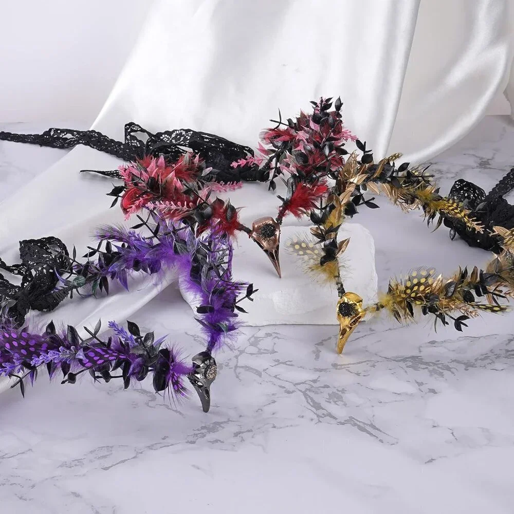 Gothic Witch Headpiece Feather Crown for Women Renaissance Halloween Elf